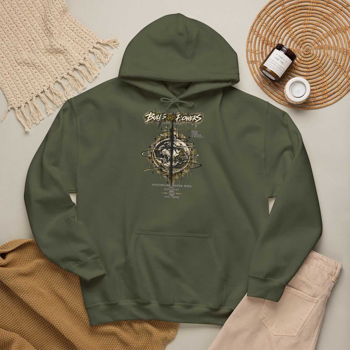 Distressed Compass Skull Hooded Sweatshirt | Grunge Nautical Graphic