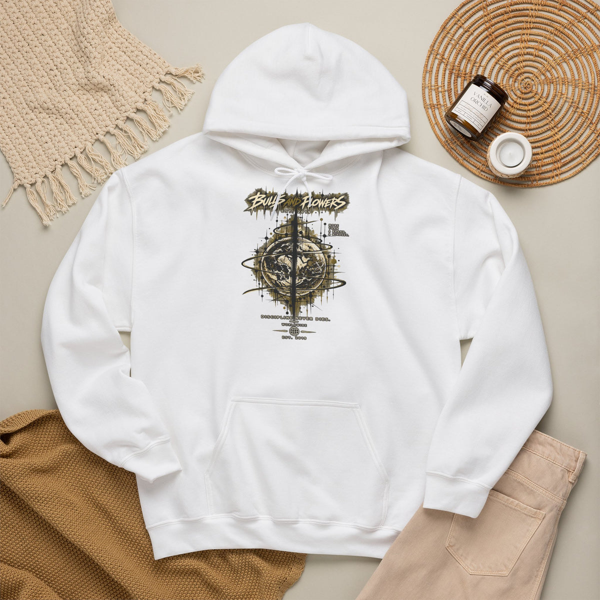 Distressed Compass Skull Hooded Sweatshirt | Grunge Nautical Graphic