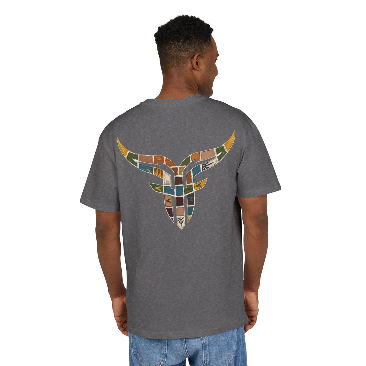Vintage Mosaic Bulls and Flowers Graphic Tee