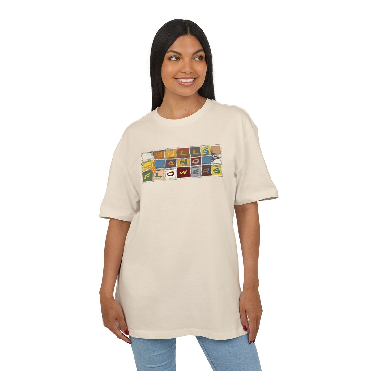 Vintage Mosaic Bulls and Flowers Graphic Tee