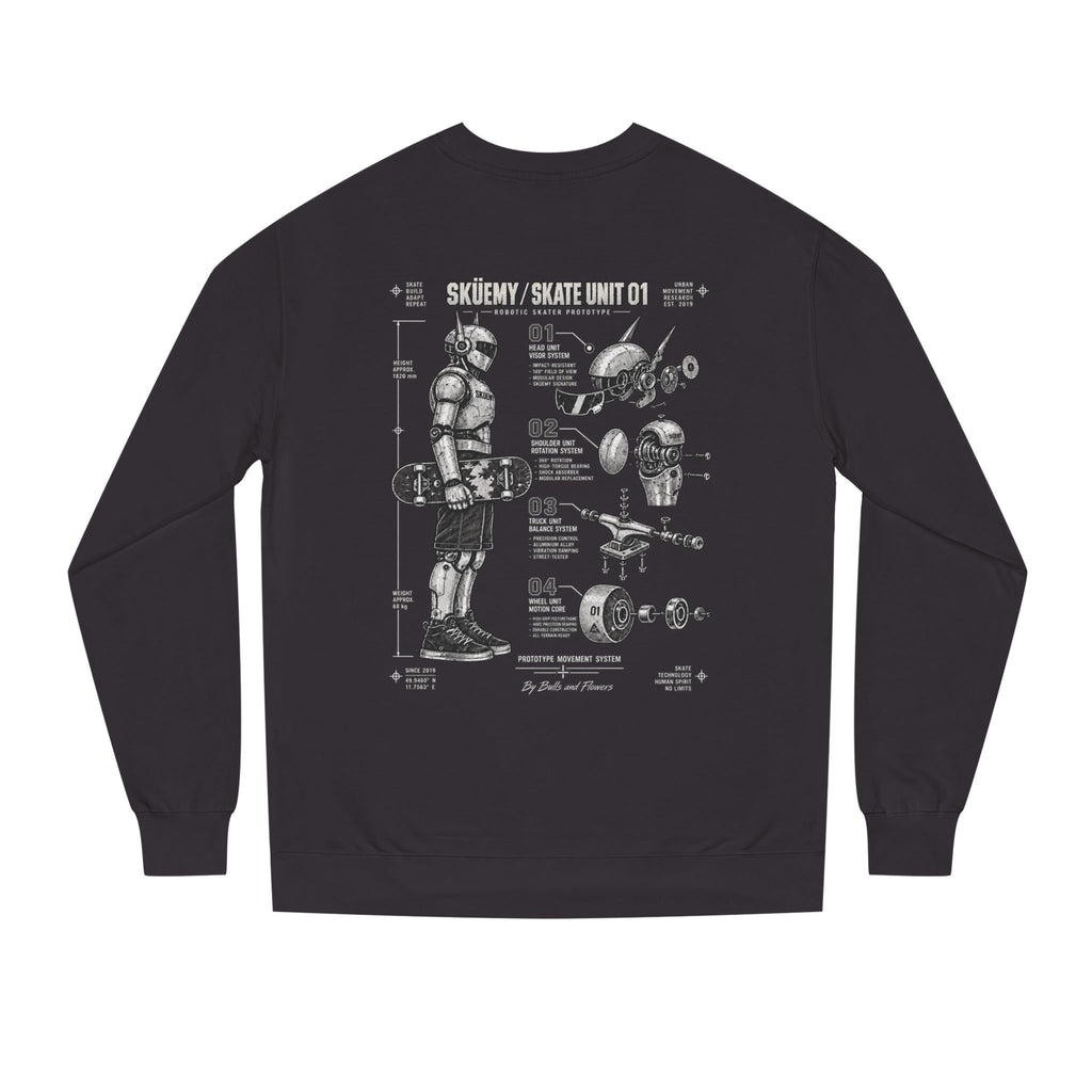 Bulls and Flowers - Skuemy Skateboard Robot Diagram Sweatshirt | Vintage Tech Illustration