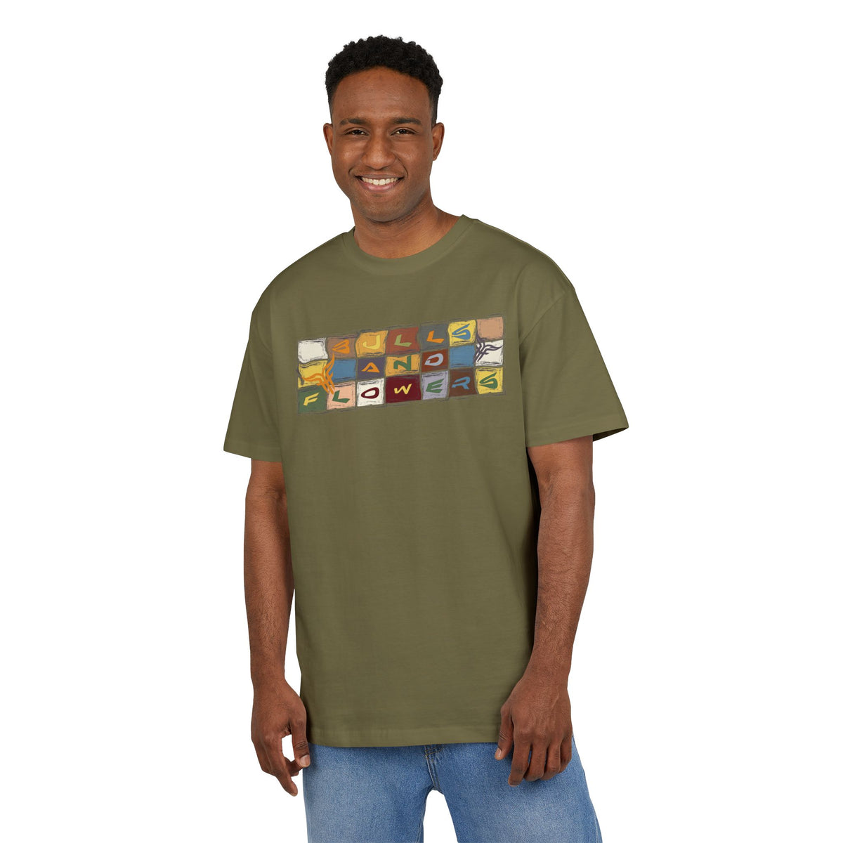 Vintage Mosaic Bulls and Flowers Graphic Tee