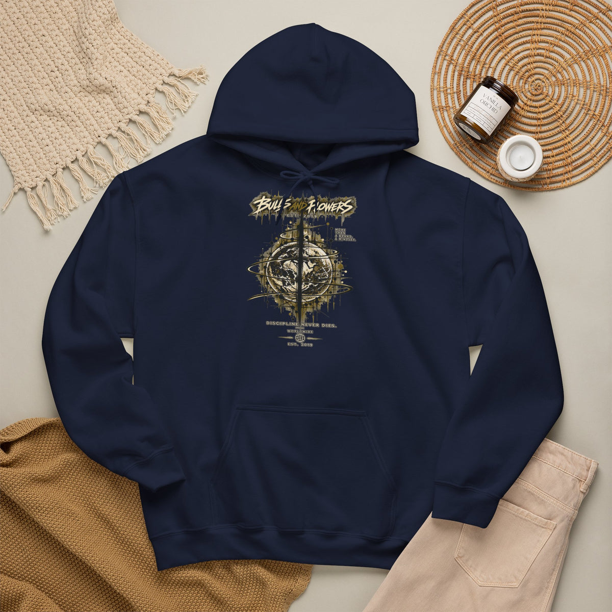 Distressed Compass Skull Hooded Sweatshirt | Grunge Nautical Graphic