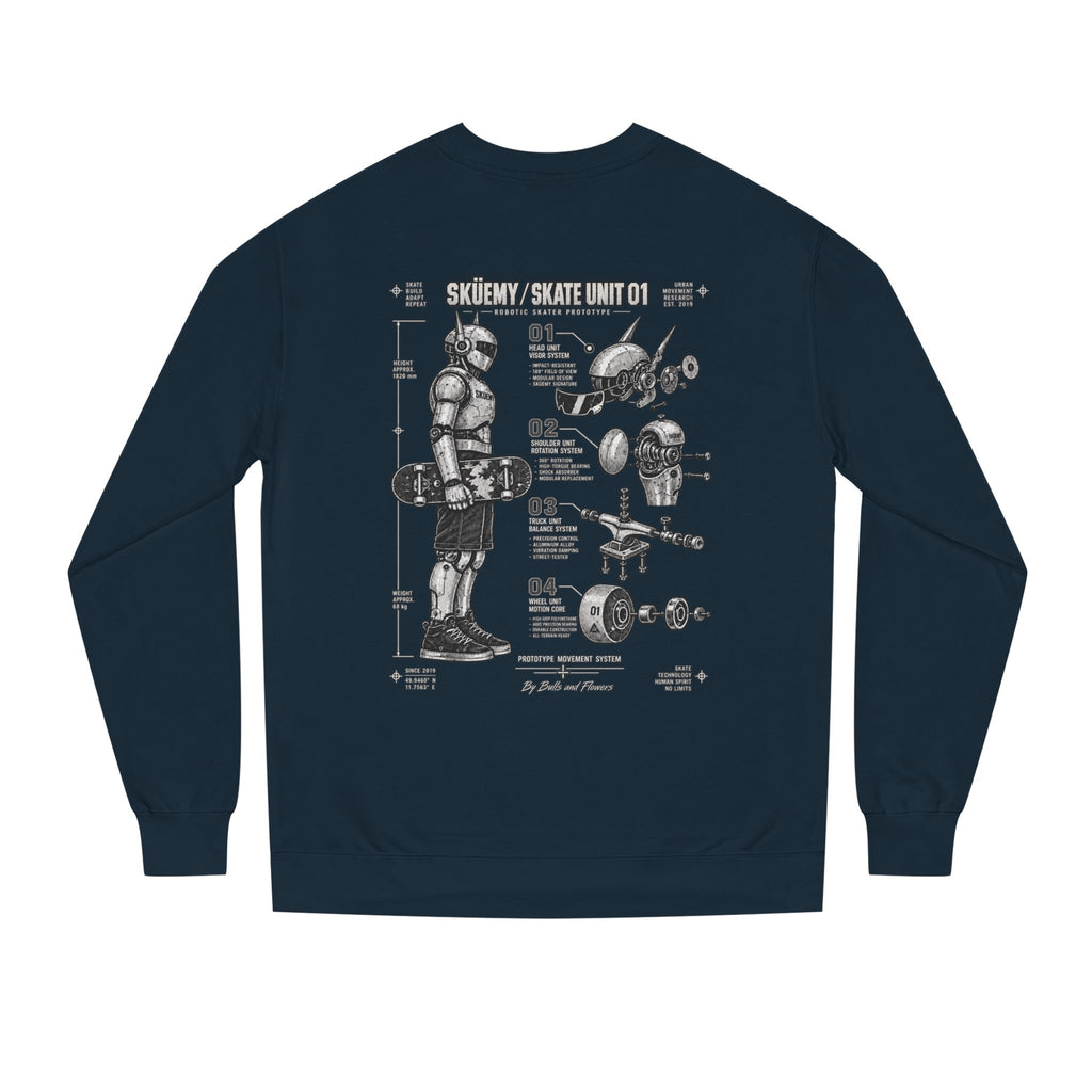 Bulls and Flowers - Skuemy Skateboard Robot Diagram Sweatshirt | Vintage Tech Illustration
