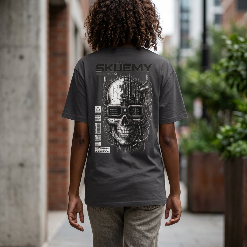 BaF Sküemy Cyber Skull Tee | Graphic Skull Techwear Shirt