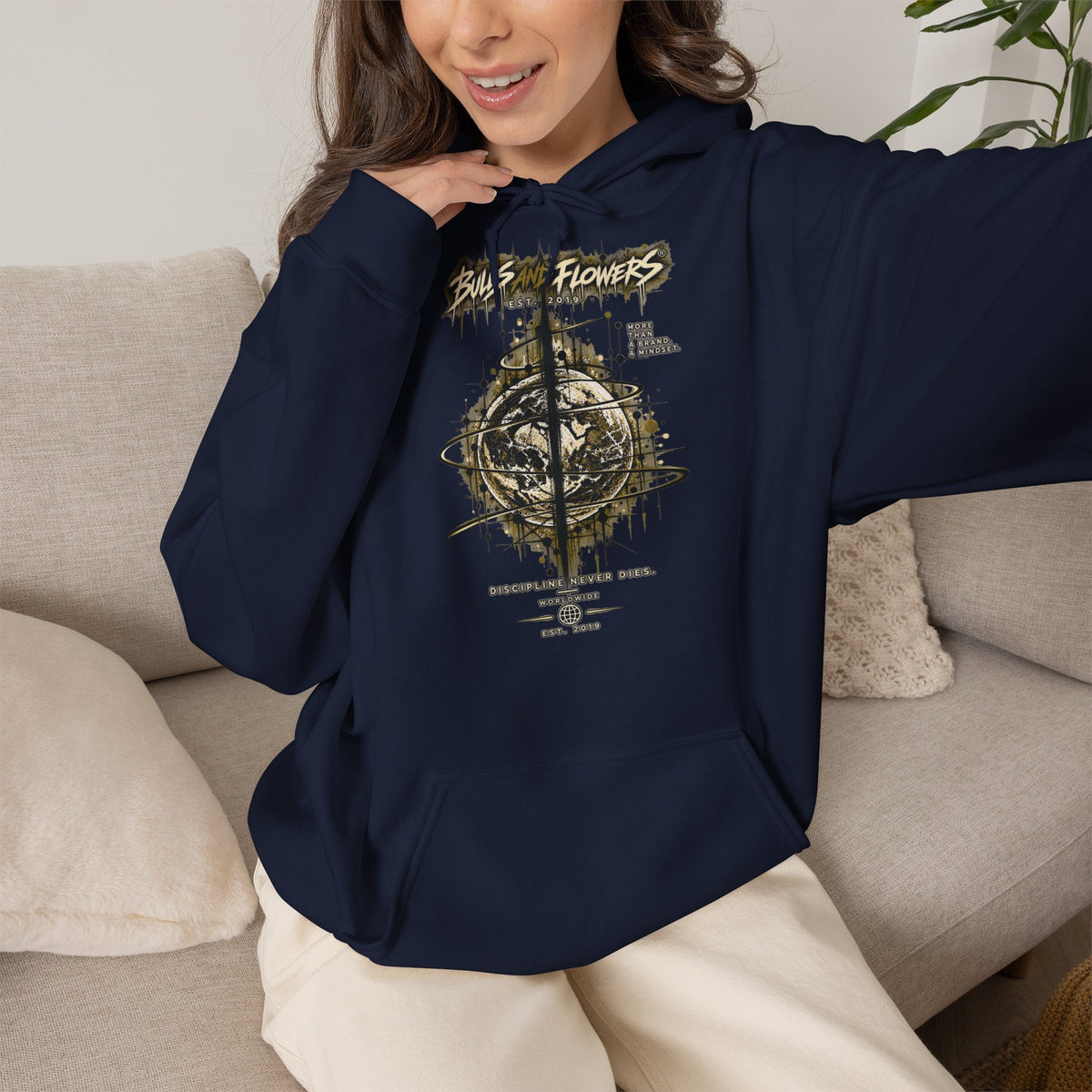 Distressed Compass Skull Hooded Sweatshirt | Grunge Nautical Graphic