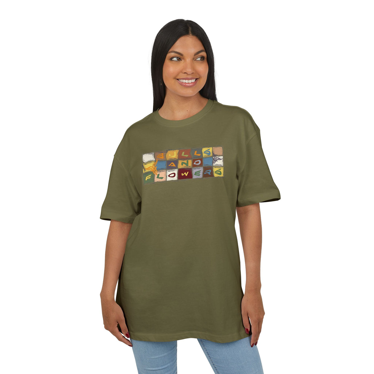 Vintage Mosaic Bulls and Flowers Graphic Tee