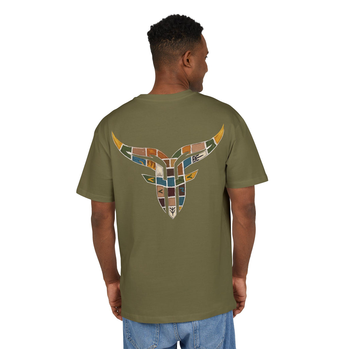 Vintage Mosaic Bulls and Flowers Graphic Tee