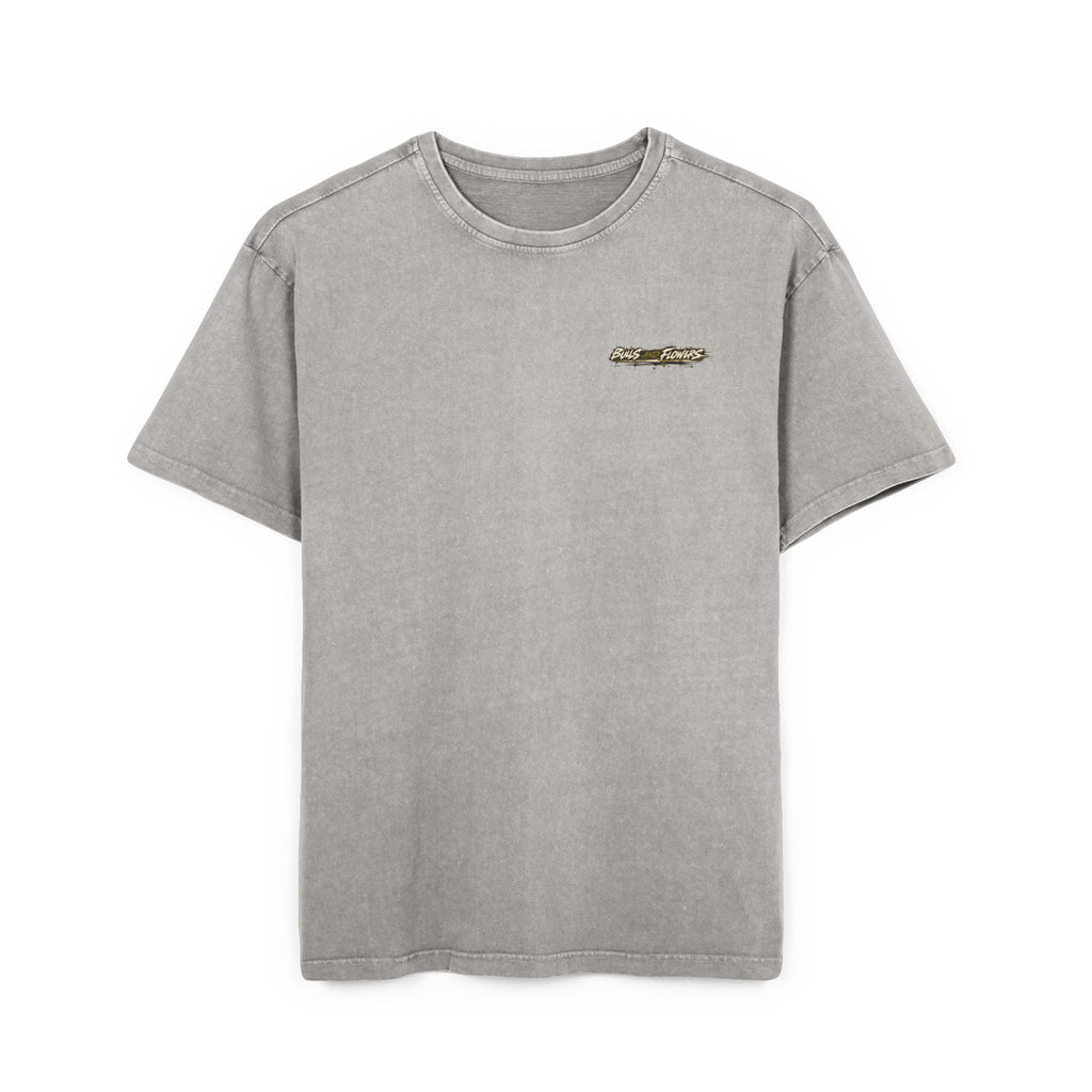 Bulls and Flowers Graphic Tee | Acid Wash Oversize Shirt